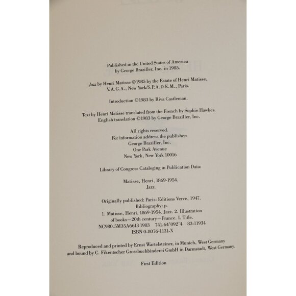 Jazz English and French Edition Henri Matisse ISBN 0-8076-1113-X Published - Picture 5 of 6